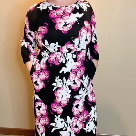 NEW NWT Tags LuLaRoe Evelyn Smocked Waist Maxi Dress Long Sleeve Black Floral - Picture 13 of 14